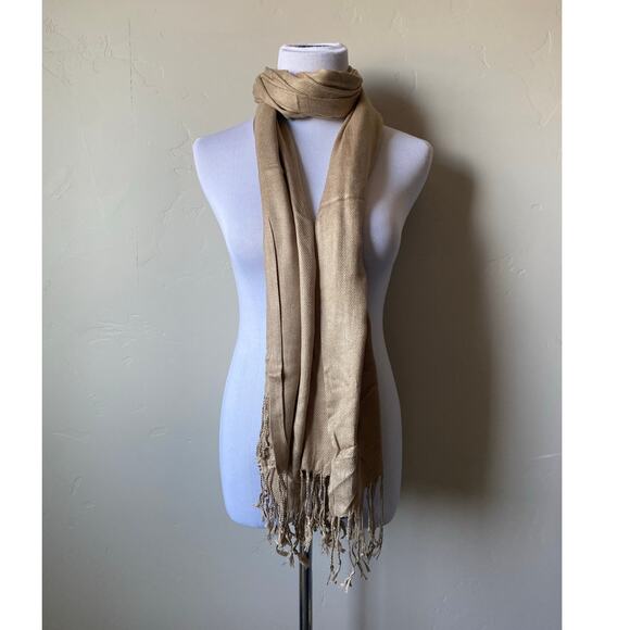 100% Pashmina Tan Fringe Scarf/Shawl/Wrap- New - Picture 5 of 5